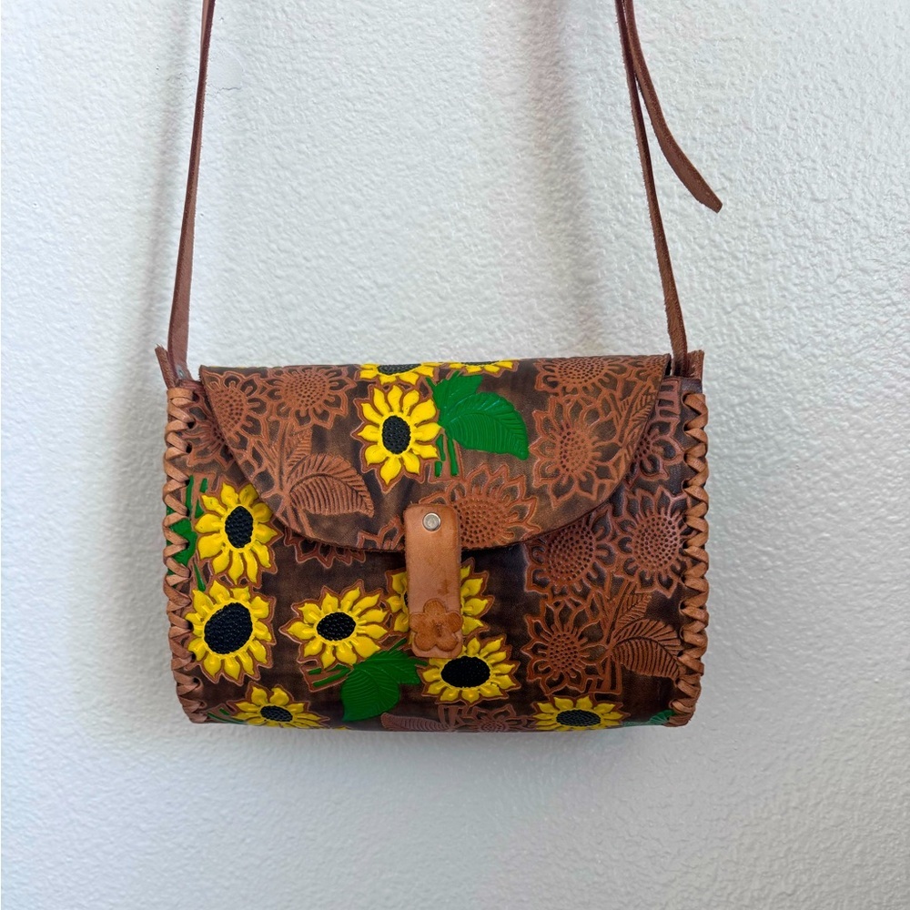Hand Tooled Leather Floral Shoulder Bag - Picture 3 of 14
